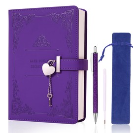 JiaoJiRen Heart-Shaped Lock diary with pen,A5 Size Soft PU Leather Locking Journal Personal Planner Writing Notebook Secret Notebook Gift for Adults,kids,Writers girls&women.(Purple).
