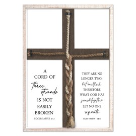 ZZJJHYWGQ A Cord of Three Strands Wedding Ceremony Unity Wall Decor Art 22"X16" Cross Braid Scripture Ecclesiastes 4:12 Sign for Couple Anniversary Christian Love Quotes Catholic Marriage (White)