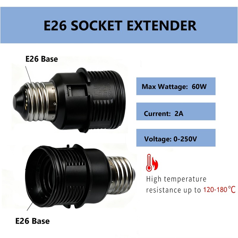 E26 to E26 Socket Extender,7.4cm/2.91 inches E27/E26 Light Socket Extension,Thread