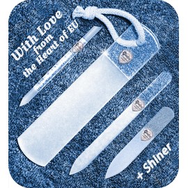 GLADZY Czech Glass Nail File Set - Multifunctional Nail Shiner Buffer, Callus Remover Foot Rasp, Glass Cuticle Pusher Manicure Stick, Etched Surface, Professional Nail Care Tool, Made in EU