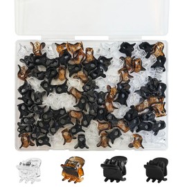 100Pcs Mini Claw Hair Clips, NIANAN Small Flower Hair Bangs Pins 4 Colors Hair Barrettes with Storage Box Black Coffee Clear Beige Hair Accessories for Girls Women