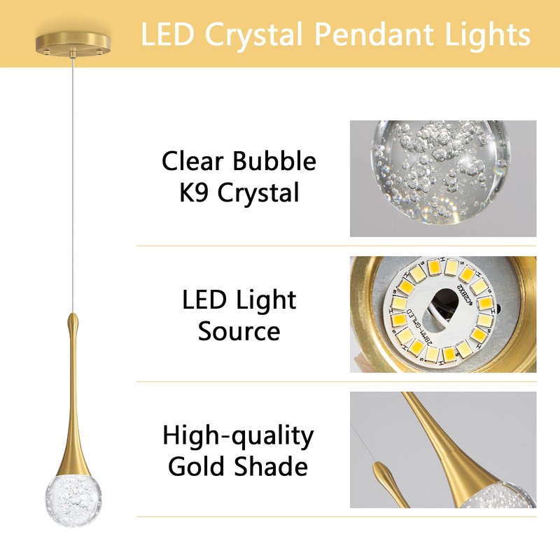 cenzoz Modern Pendant Lights for Kitchen Island LED Dimmable Crystal