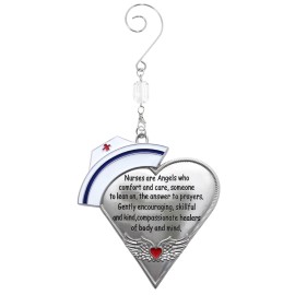 Banberry Designs Nurse Heart Shaped Ornament w Message-Nurses Hat & Heart with Angel Wings #2844