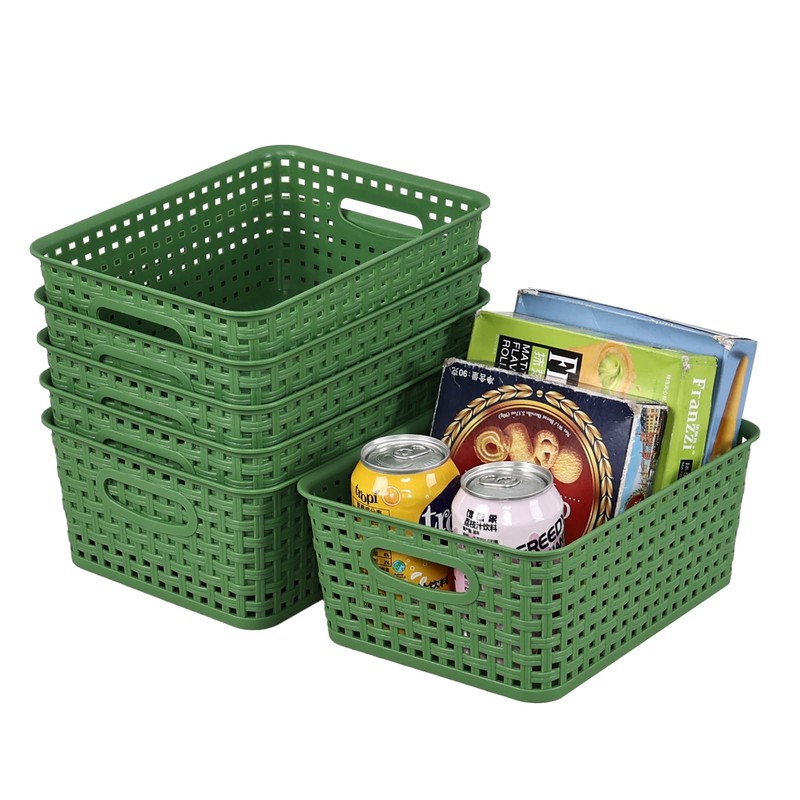 6-Pack Plastic Storage Basket, Plastic Weave Basket