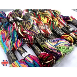 Large Metallic Skeins 10 Variegated Multi Coloured Hand Embroidery Thread skeins Floss Silk Rayon Stranded Skeins Floss 10 Pieces Multicolour, Glitter Embroidery, Cross Stitch for Bracelets
