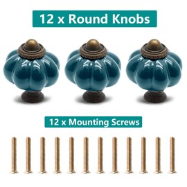 Seimneire 12pcs Teal Pumpkin Knobs, Vintage Ceramic Cabinet Knobs, Dresser Knobs Drawer Knobs Door Knobs Drawer Pulls Dresser Handles with Mounting Screws