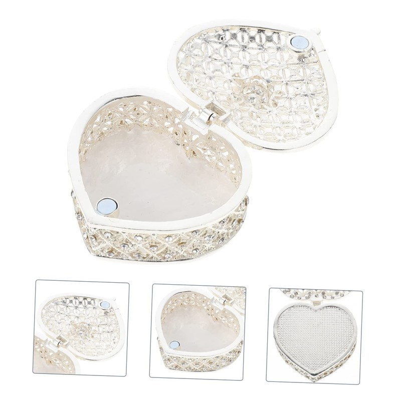 SHOWERORO Beautiful Silver Jewelry Box Decorative Earring Case Heart-shaped Necklace