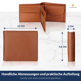 LOGAN & BARNES Men's Leather Wallet with TÜV Tested RFID Protection – Men's Wallet Small and Large – RFID Wallet Men's Leather with 13 Card Slots Model Berlin/Valencia, Cognac, Elegant