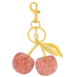 Cherry Purse Charms Keychain,Atifober Pink Cherry Bag Charms for Handbags Cute Cherry Keychain for Women Glitter Bag Accessories Charms Gold Cherry Decoration Charm for Mothers Valentine Birthday Day