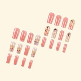 ＴＩＺＹＦＦ Press on Nails, Rustic Flower Fake Nails, Artificial Nails for Women and Girls -24 pcs