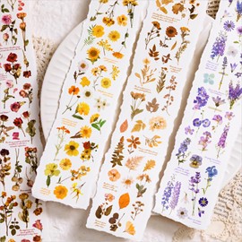 Diuhofart PET Tape Stickers for Journaling, 6 Rolls Pressed Small Flower Stickers, Transparent Waterproof Botanical Leaf Stickers for Junk Journal Supplies, DIY Resin Crafts Art