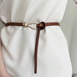 LEEQBCR 1 Piece Women's Belt Adjustable Thin Belt Fashion Leather Knot Belt for Dress Sweater Coat Fit Brown