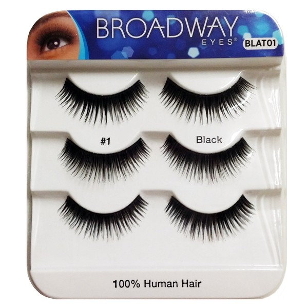 Broadway Eyes Black Strip False Eyelash Trio Pack 100% Human Hair #1 BLAT01 (2-Pack)