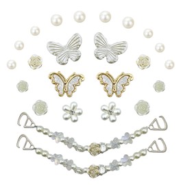 Premium Shoe Charms for Women 3D Floral & Butterfly Designs with Sparkling Rhinestones, Pearls & Crystal Links - DIY Shoe Jewelry Accessories for Girls, Creative and unique gifts (22 Pcs-pearls)