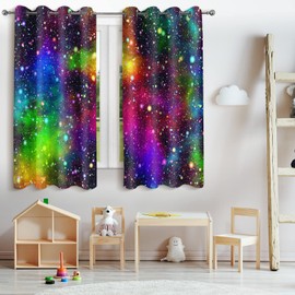 Jekeno Galaxy Blackout Curtains Kids Boys Girls Bedroom Outer Space Universe Nebula Starry Sky Colorful Stars Decor Decoration Darkening Grommet Window Drapes 2 Panel Set, 42"x63"