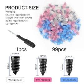100PCS Tire Screw Plug Repair Kit,Self-Service Tire Repair Kit Includes 3 Sizes of Screw in Tires Plugs & Screwdriver for Quick Repairs,Professional Tires Repairs Rubber Nail