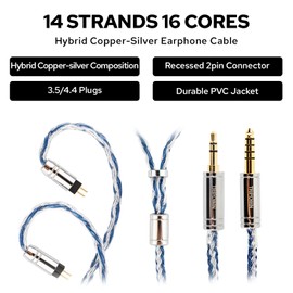 Linsoul Tripowin C-01 IEM Hybrid Copper-Silver Earphone Cable, 16 Core OFC and Silver-Plated Copper HiFi Replacement Cable for Wired Earbuds (2Pin, 4.4mm)