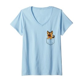 Womens Cute German Shepherd Puppy Pocket Pal Funny GSD Puppy V-Neck T-Shirt