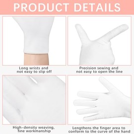 144 guantes de algodón blanco para manos secas para dormir, guantes de sueño suaves para hombres y mujeres, para eccema e hidratación durante la noche