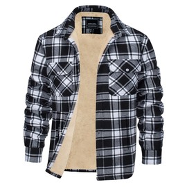 EKLENTSON Men's Flannel Jackets Fleece Cotton Jacket Plaid Button Down Coats Winter Thermal Jacket with Pockets Black L