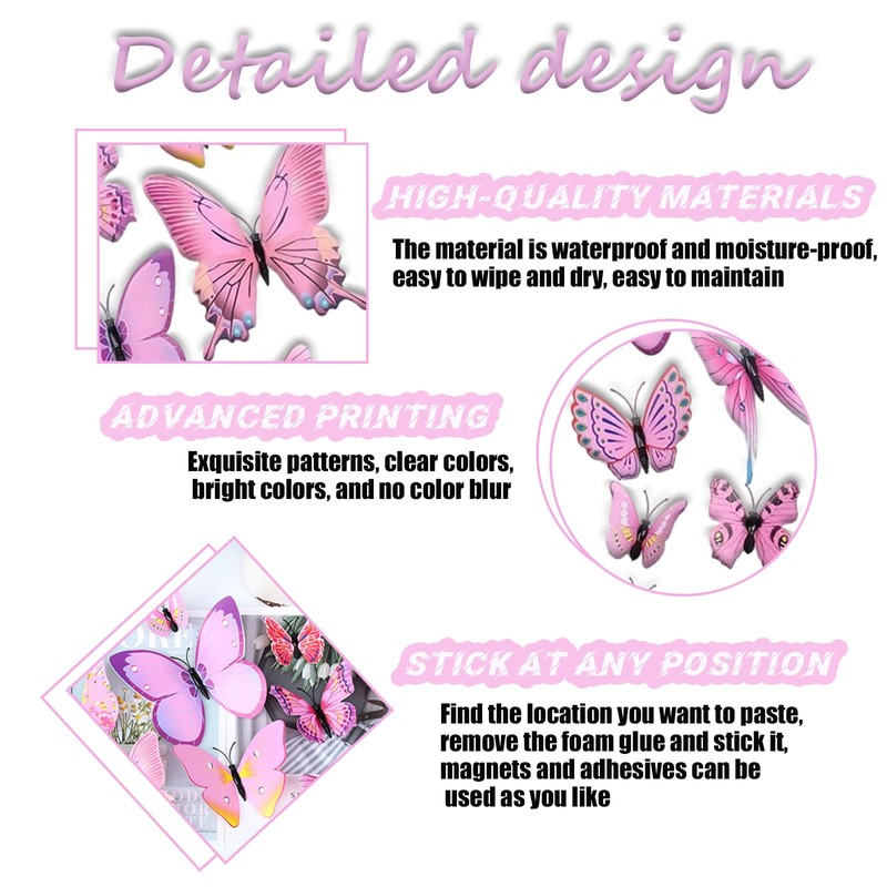 24 PCS 3D Butterfly Wall Sticker Decor, DIY Butterfly Decorations,