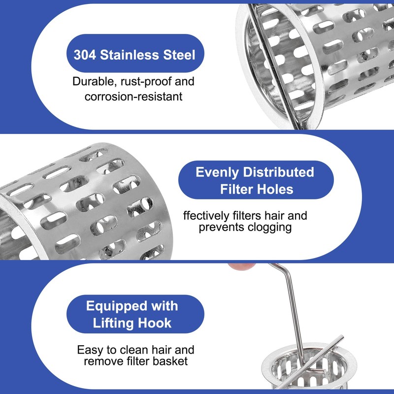 sourcing map Hair Strainer, 304 Stainless Steel Shower Drain Strainer
