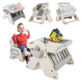 GCCSJ 8-in-1 Multifunctional Kids Activity Set, Foldable Building Block Table and Chairs, Drawing Board, Dining/Study Table, Bookshelf and Storage Table
