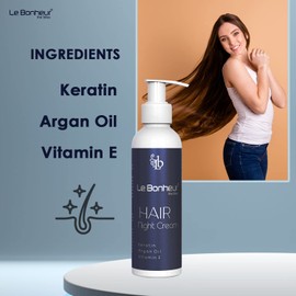 Le Bonheur Hair Night Cream | Keratin – Argan Oil – Vitamin E | For All Type of Hair | Anti Frizz, Hydration and Nutrition Leave In & No Wash Treatment | 200ml
