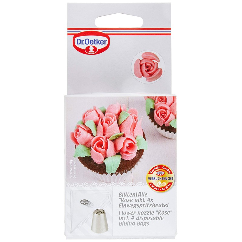Dr. Oetker 1995 Blütentülle Rose + 4 Einwegspritzbeutel, Silber/transparent