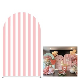 KONPON Pink Stripes Arch Stretchy Covers for Birthday Party Decoration Strawberry Theme Arched Stand Cover Baby Shower Favors Props(Only Cover)