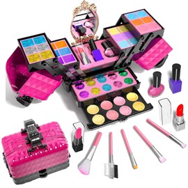 Washable children's cosmetics set, suitable for girls, princess toy washable cosmetics set, children's cosmetics set with mirror, suitable for children aged 3-11, game makeup, birthday gift