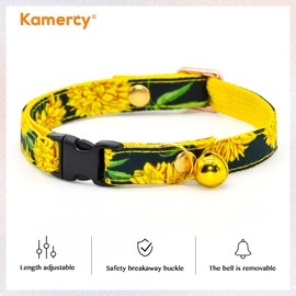 Chrysanthemum Cat Collar, Safety Breakaway Kitten Collar, Black & Yellow Daisy, XXS (6" - 10")