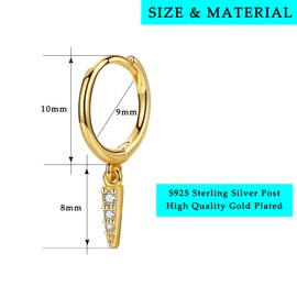 CERSLIMO Gold Dainty Dangle Huggie Hoop Earrings for Women Girls, S925 Sterling Silver Drop Earrings | 14K Gold Plated Small Minimalist Geometric Spike Huggie Cubic Zirconia Hoops