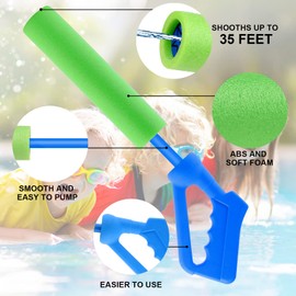 6 Pack Foam Water Gun Blaster, Water Squirt Guns, Shooting Up to 30 Feet Outdoor Swimming Pool Summer Fun Party Games Water Toys Water Gun for Kids Teens Adults