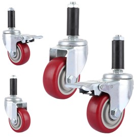 SHUESS 4 Pack 3" Prep Table Wheels, Expanding Stem Caster fit for 7/8" and 1" ID Leg Tube for Stainless Steel Worktable, Kitchen Metal Prep Tables