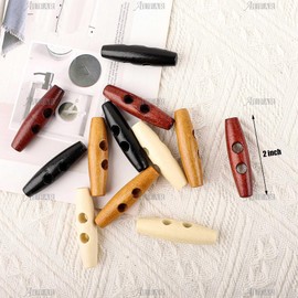 AUEAR, 40 Pack 50mm Wood Horn Toggle Buttons 2 Holes Wood Button for DIY Coat Clothes Decoration