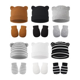 Geyoga 12 Pieces Newborn Hat Mittens Gloves Set Baby Boys Girls Cotton Baby Beanie for 0-12 Months (Stripe color)