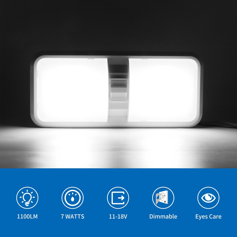 RVZONE 12V Led RV Ceiling 1100 Lumen Double Dome Light