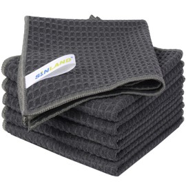 SINLAND Microfibre Cloth Dish Cloth Waffle Towels Dish Cloth Reusable Cleaning Cloths Microfibre Cloths Tea Towels Washable for Kitchen Tableware Thick Household Cleaning Cloth Lint Free 6 Pieces Grey