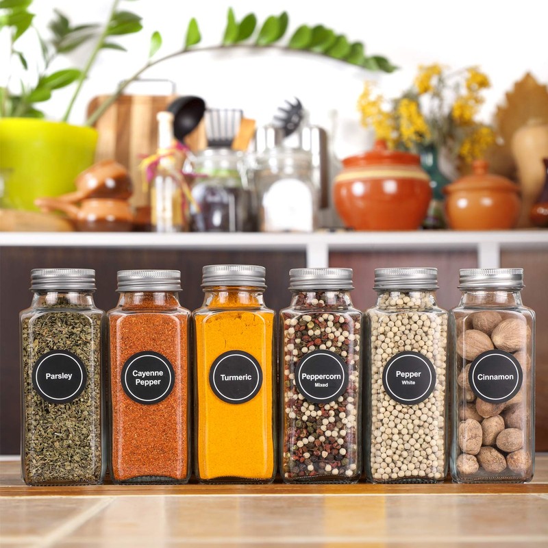 AOZITA 14 Pcs Glass Spice Jars with Spice Labels -