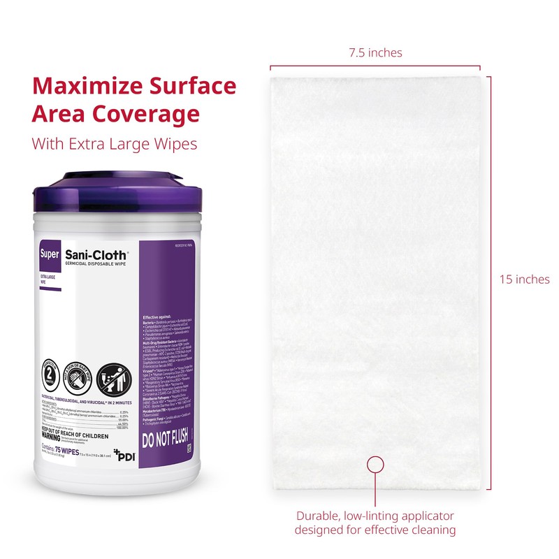 Super Sani-Cloth Germicidal Disposable Wipe, Hospital-Grade Disinfection, Purple Top, 1