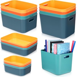 Quzzil 16 Pack Classroom Storage Bins 4 Size Plastic Colorful Containers for Organizing Cabinets Shelves Pantry Organizers and Storage Pantry Bins for Kitchen Bathroom Office Classroom