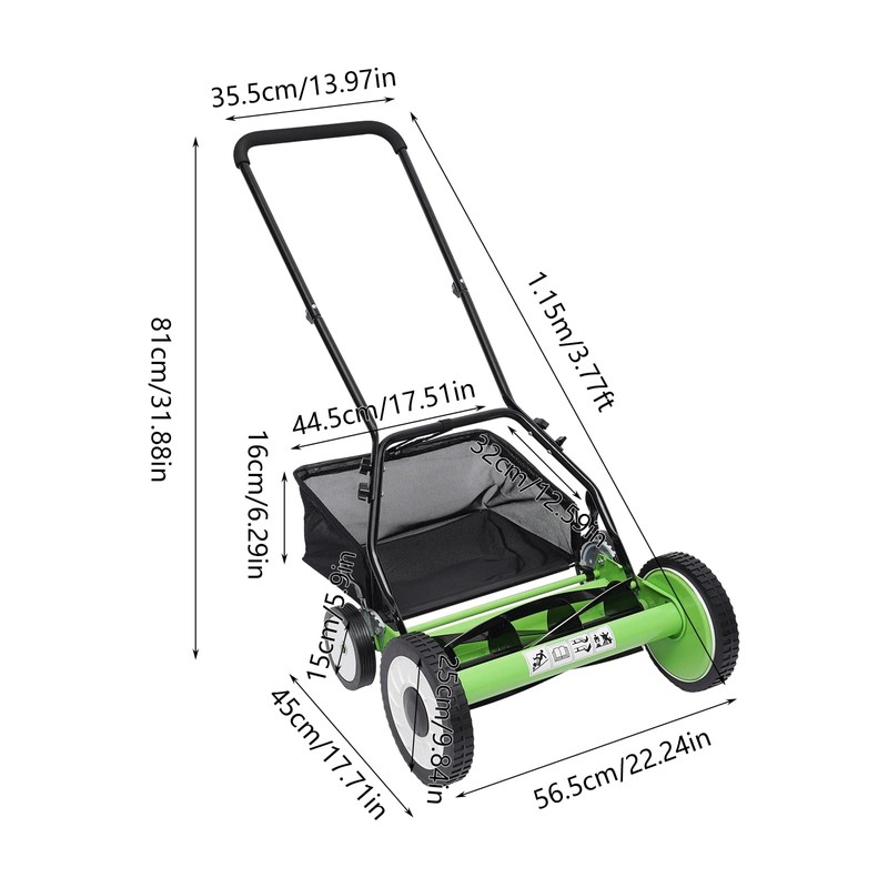 16” Manual Push Reel Lawn Mower Push Lawn Sweeper with
