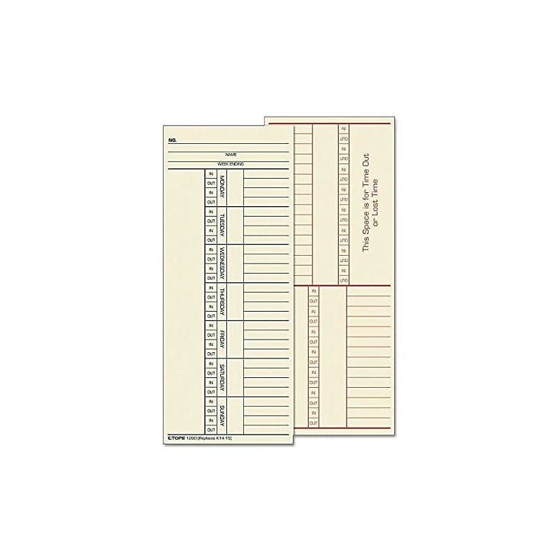 TOPS 1260 Time Card for Cincinnati, Named Days, Two-Sided, 3