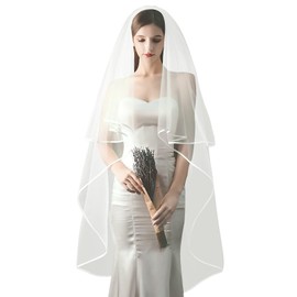 Wedding Veil, Bride Veil, Bridal Lace Edging, Comb Included, Double Layer, Beautiful, Simple, Hair Accessories, Brides, Weddings, Wedding Dresses, Receptions, Stage Plays, Bride Supplies