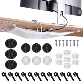 kwmobile Cable Management Desk Cable Net - Hide Cables - Desk Cable Management - Cable Management Organiser - Cable Organiser in White