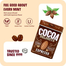 Cocoa Delights Chocolate Espresso Candy Pastilles - 30 Count Tin (Pack of 12) | Vegan, Gluten Free & Kosher Certified | Travel Size Bulk Candy Tins, All Natural Flavor Snacks with Real Dutch Cocoa