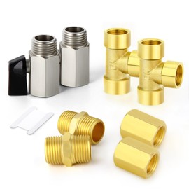 GASHER 8pcs 1/4" BSP Brass Pipe Fitting, Female and Male Thread Mini Ball Valve, Barstock Tee Brass Pipe Fitting and Air Hose Fittings