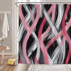 CCXTCZ Abstract Shower Curtain Pink White Black Retro Geometric Striped Oil Painting Brush Vintage Fabric Bathroom Decor Curtains with Hooks 70W x70H,