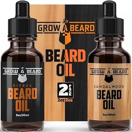 Beard Oil For Men, Beard Growth Oil, Beard Care, Best Beard Oil, All Natural, Sandalwood & Citrus Scent, Mens Gifts (2 Pack Of 2 oz)